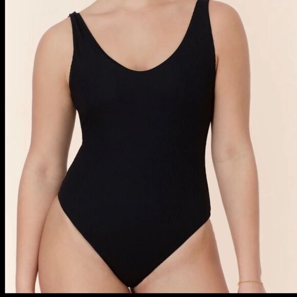 Andie The Ibiza One Piece Rib LT Swimsuit Black size S NWT long torso - Picture 1 of 7